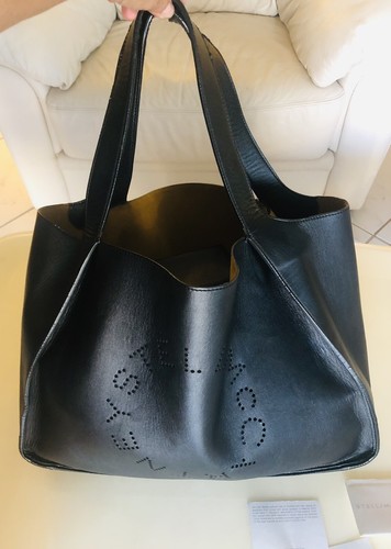 STELLA McCARTNEY  Perforated Logo Tote Bag Handbag with Pouch Large BLACK - Picture 8 of 24