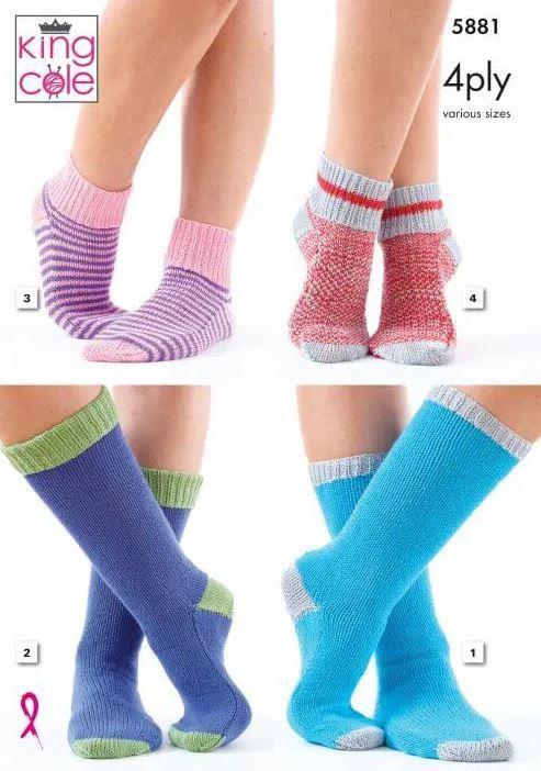 King Cole Cotton Socks 4 Ply Knitting Pattern 5881, Socks, Accessories For Kids, 5 Sizes - Image 5