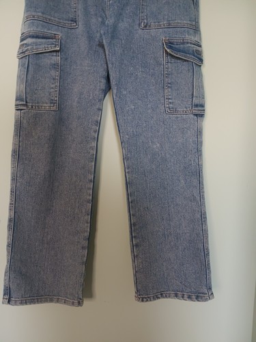 excuse Cargo Jeans Womens Size L Elastic Waist Straight Pockets Blue - Picture 3 of 11