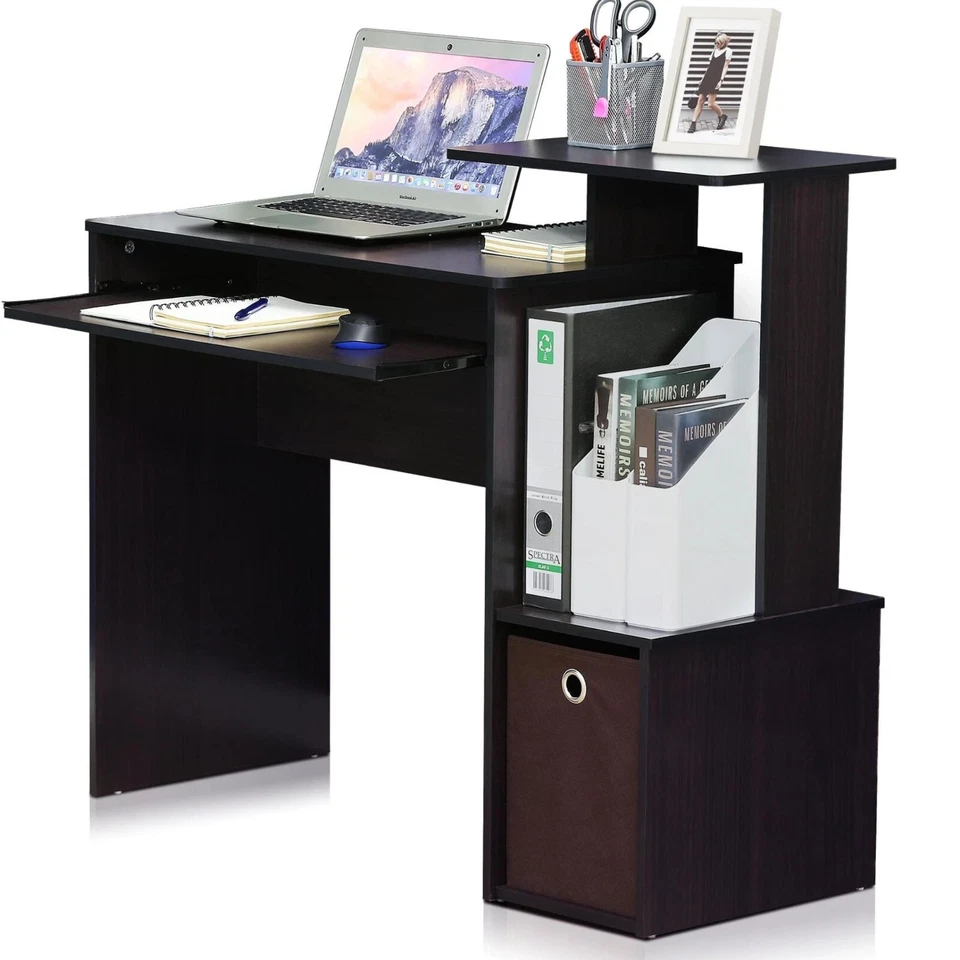 Furinno Office Computer Writing Keyboard Trays W/ Storage Bin Desk, Dark Walnut - Image 4 of 4