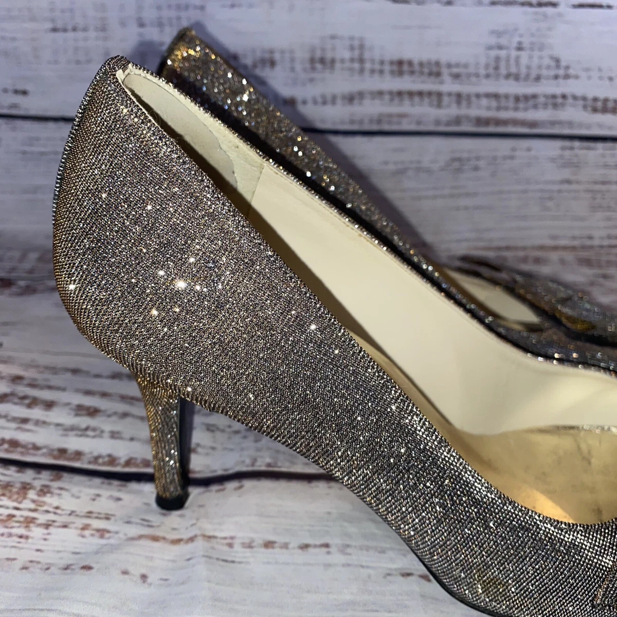 Stuart Weitzman Women's Heels 8.5 Silver Glitter Bowover Peep | eBay