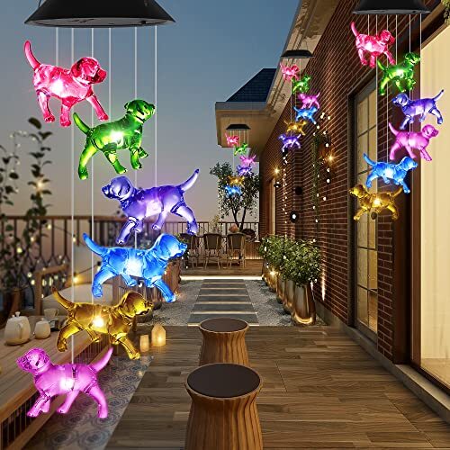 Dog Wind Chimes, Solar Wind Chimes Color Changing Outdoor Unique white dog - Picture 5 of 7