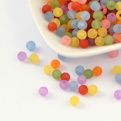 100 Acrylperlen 6mm Runde Bunt Matt Transparent Frosted Perlen Acryl - 2973