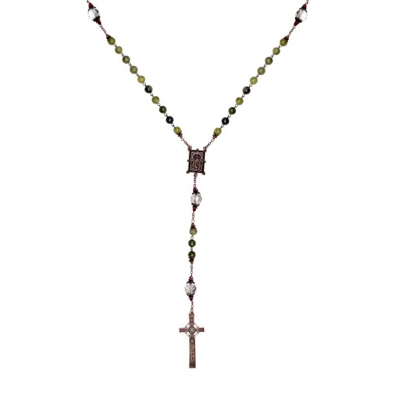 J.C. WALSH & SONS BOOK OF KELLS CONNEMARA MARBLE AND COPPER FINISH ROSARY W71327