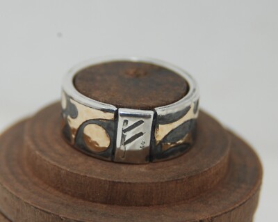 Rustic Pure Silver & 18ct Gold Viking Style Ring 12.44g