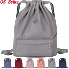 Drawstring Backpack Zipper Side Pocket Sport Gym Waterproof Cinch Sack Pack Bag