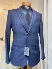 Bertolini Men's 3 Piece Blue Windowpane Suit Slim Fit 