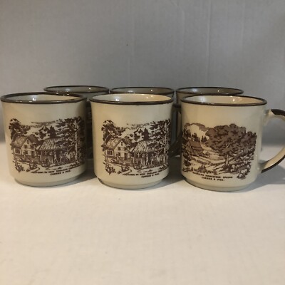 set of 6 Currin & Ives Autumn in New England Cidermaking stoneware Mug