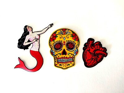 La Sirena Mermaid Frida Sacred Heart Patch Set embroidered patches Loteria 