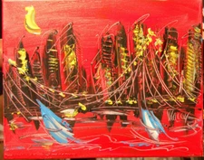 Oil Painting CITYSCAPE  abstract SIGNED BY KAZAV Original   canvas IMRGGR