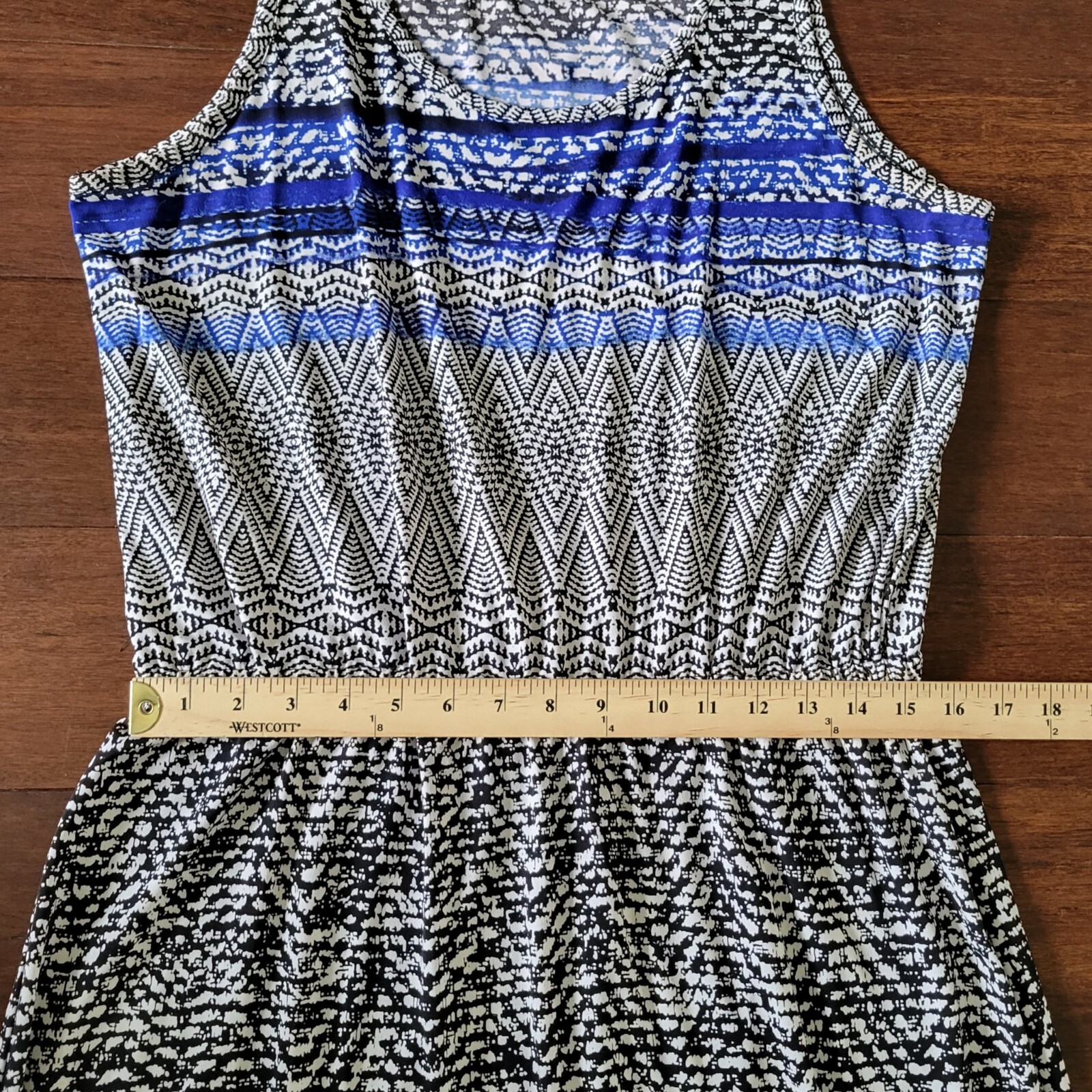 Fever Sleeveless Fit & Flare Maxi Dress Blue & Black Striped Geo Print Size M