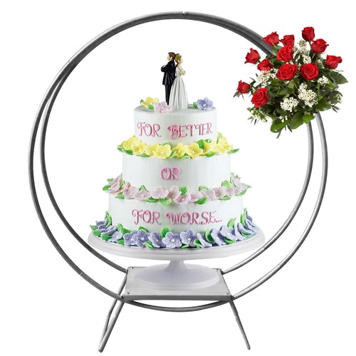 Silver Round Cake Flower Stand Double Hoop Arch Rack Wedding Party Decor - Bild 4 von 8