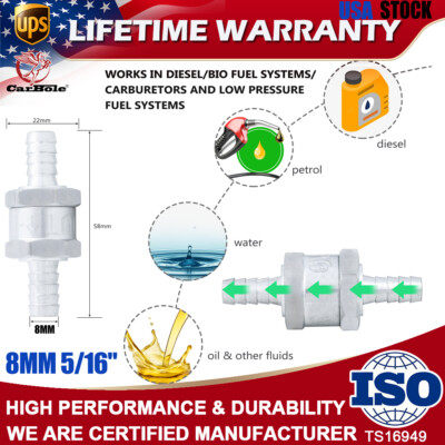 8mm 5/16'' Aluminium Fuel Line One Way Non Return Check Valve Petrol Diesel Oil