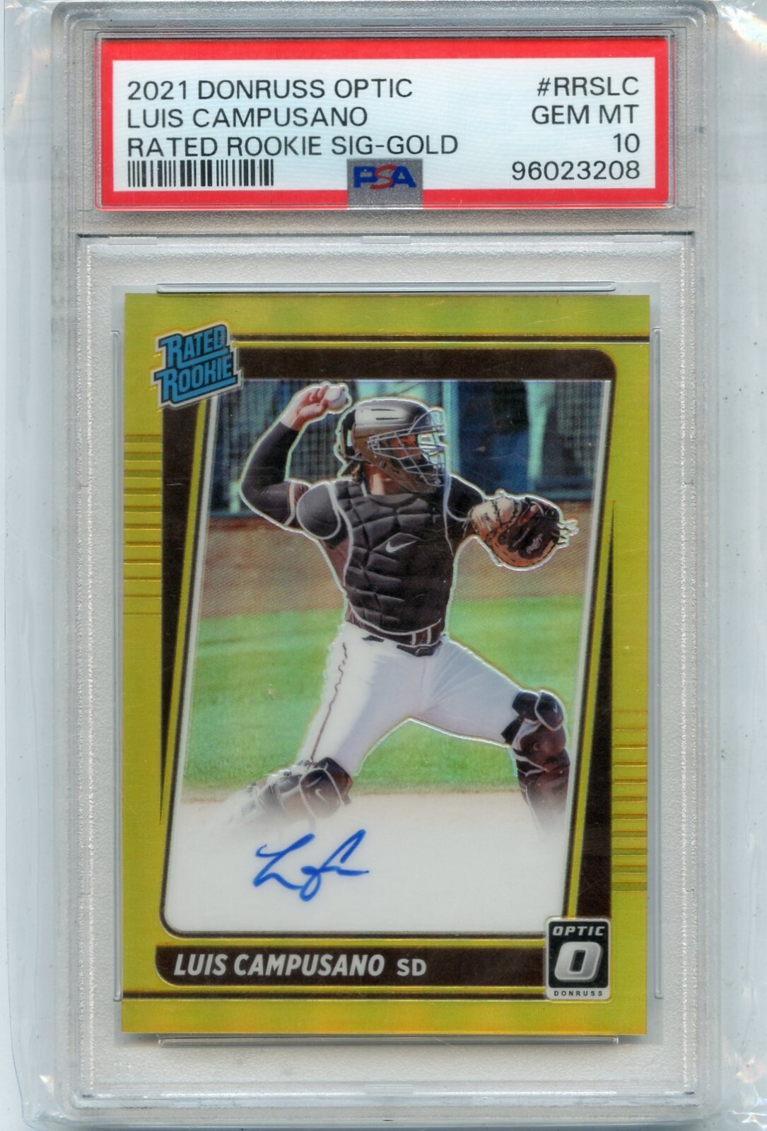 2021 DONRUSS OPTIC #RRS-LC LUIS CAMPUSANO AUTOGRAPH GOLD PRIZM RC #2/10 - PSA 10