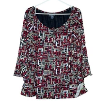 Notations NWT VTG Women's Sz 1X  Black Elastic Neck 3/4 Flared Sleeves Blouse