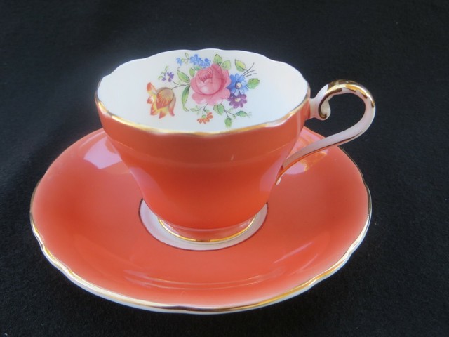 Aynsley Coral / Pink Demitasse Teacup & Saucer Flowers Tea ...