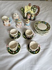 Vintage Mini Ceramic Cat Tea Set, 18 Pice