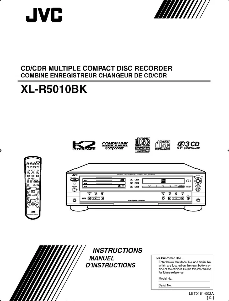 JVC XL-R5010BK CD Recorder Owners Instruction Manual Reprint