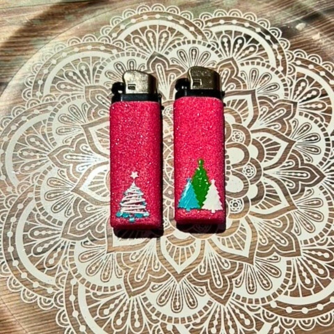 Neon Holdiay Trees Decorated Disposable Lighter Set of 4