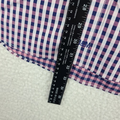 Johnston Murphy Dress Shirt Mens Large Blue Purple Check Plaid Button Up - Picture 5 of 9