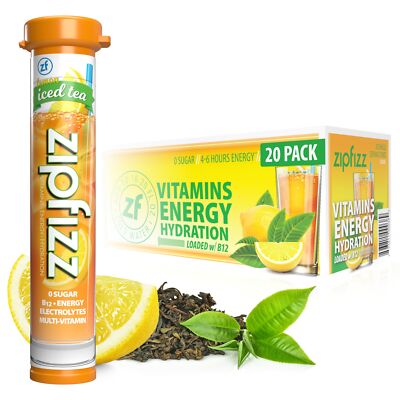 Zipfizz Daily Energy Drink Powder Lemon Iced Tea 20 Pack | 3-in-1 Sustained E...