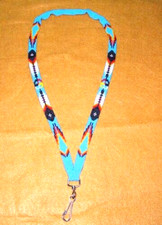 Sky Blue Beaded Lanyard / ID badge holder Medicine Wheel / Feathers 30" L 35