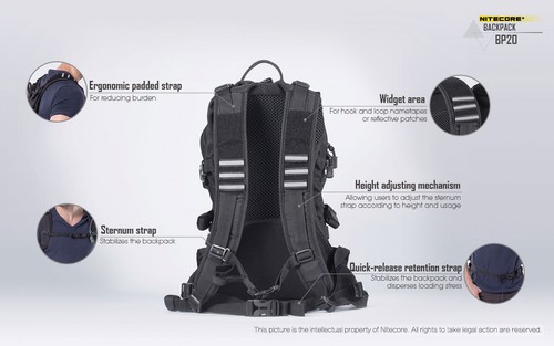 Nitecore BP20 Multi-Purpose 20L Wear-proof Travel Outdoor MOLLE System Backpack - Picture 4 of 12