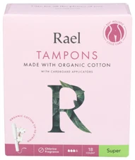Rael Super Tampons, Organic Cotton, 18 Count, BPA-Free, Chlorine-Free