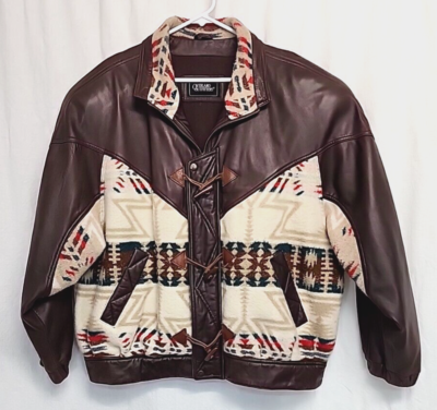 Overland Outfitters Leather Wool Jacket Coat XL Aztez Southwestern