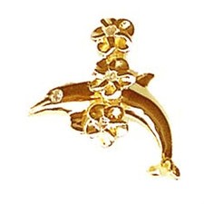14K Solid Gold Diamond Dolphin Jump through Lei Pendant.