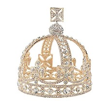 Fashion Crown Baroque Bridal Wedding Royal Queen King Gold With White Stone