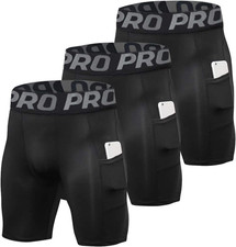 Mens Compression Shorts with Pocket Gym Running Cool Dry Underwear 3/5 Pack