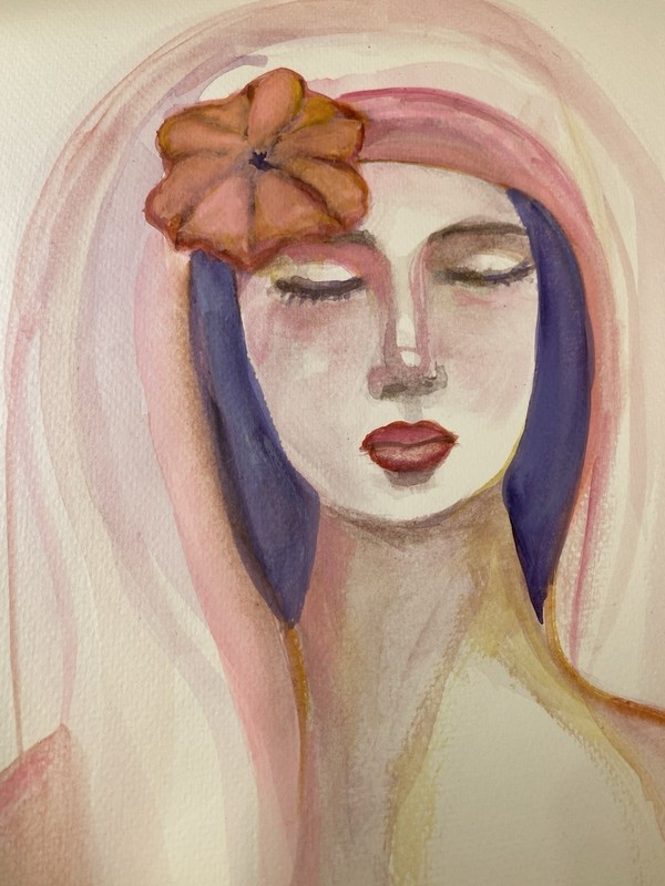 Peaceful Woman, 9x12”, Watercolor On 1301b, Signed, Handmade, COA