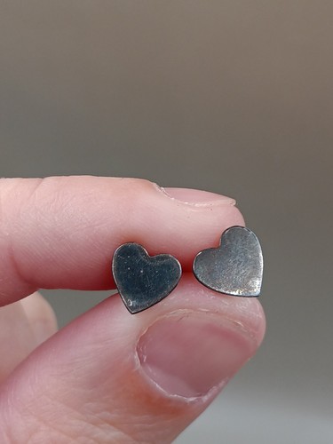 Vtg Sterling Silver Heart Stud Earrings Handmade
