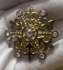 Vintage Snowflake Starburst Brooch Aurora Borealis Rhinestone Gold Tone Pin