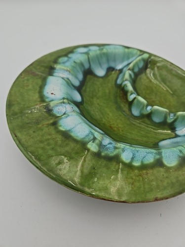 Vintage green glazed ashtray MCM UNUSED pottery Ash Tray Cigarette Cigar - Picture 3 of 7