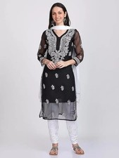 Bollywood Indian Women's Georgette Chikankari Embroidered Kurta kurti With Inner