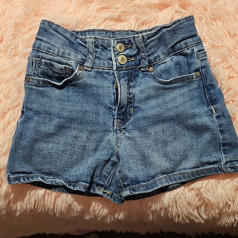 Girls Blue Denim Shorts Size 6 Cotton Spandex Zip Closure Pockets Flat Front 