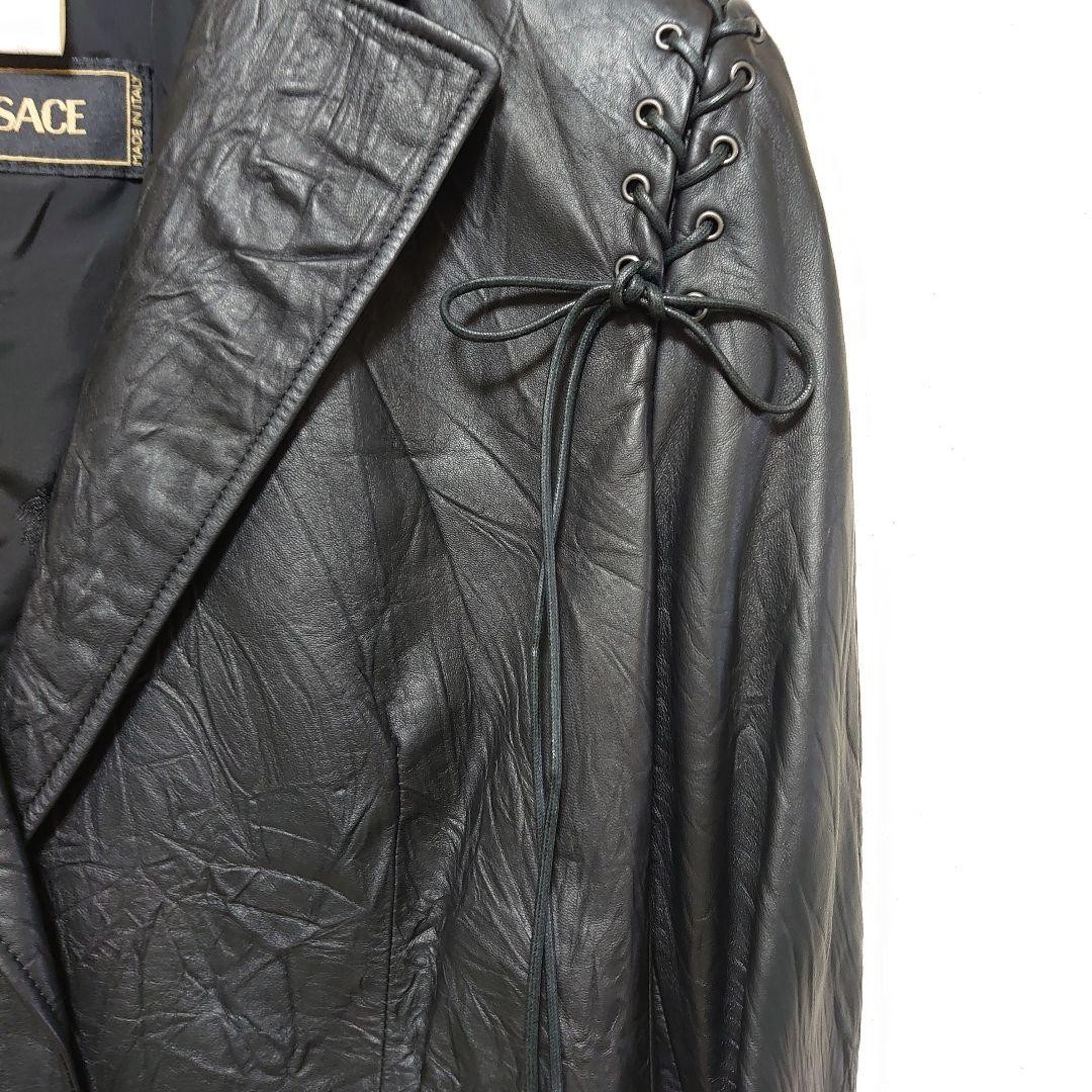 USED GIANNI VERSACE LACE-UP LEATHER JACKET [RARE DESIGN] [VINTAGE] VERYGOOD thumbnail 3