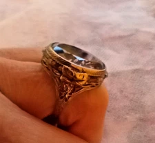 GORGEOUS ANTIQUE OSTBY BARTON 10K WHITE GOLD RING WITH LARGE PALE BLUE STONE