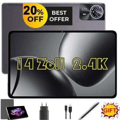 2025 Neueste 14Zoll Tablet 24GB RAM 256GB Android15 2.4K Tablet PC Dual SIM LTE