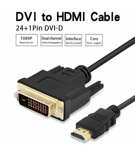 HDMI to DVI-D 24+1 Pin Male Cable AV Full HD for PC LCD PS3 XBOX 360 HDTV TV - Picture 2 of 5