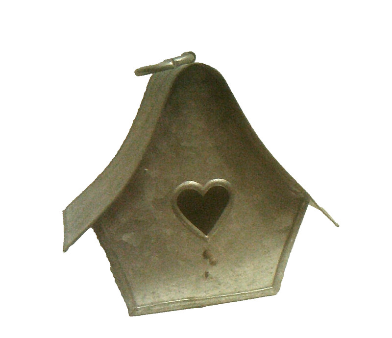 Vintage Galvanized Metal Birdhouse Heart Cutout 3.5" high craft /décor