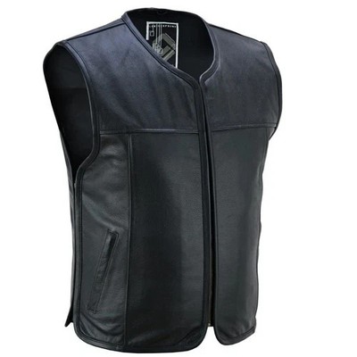 Herren Motorrad Lederweste Schwarz Biker Kutte Echtleder Club Chopper Weste Neu