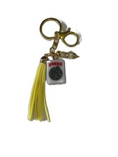 Genuine Mini Mahjong Tile Keychain w/Sparkle Beads Keyring Bag Ring Tassel
