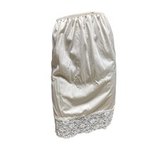 Vintage Ivory Nylon Half Slip Lace Trim Side Slit Elastic Waist Size Medium