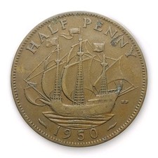 1950 Great Britain Half Penny Coin George VI Z1604