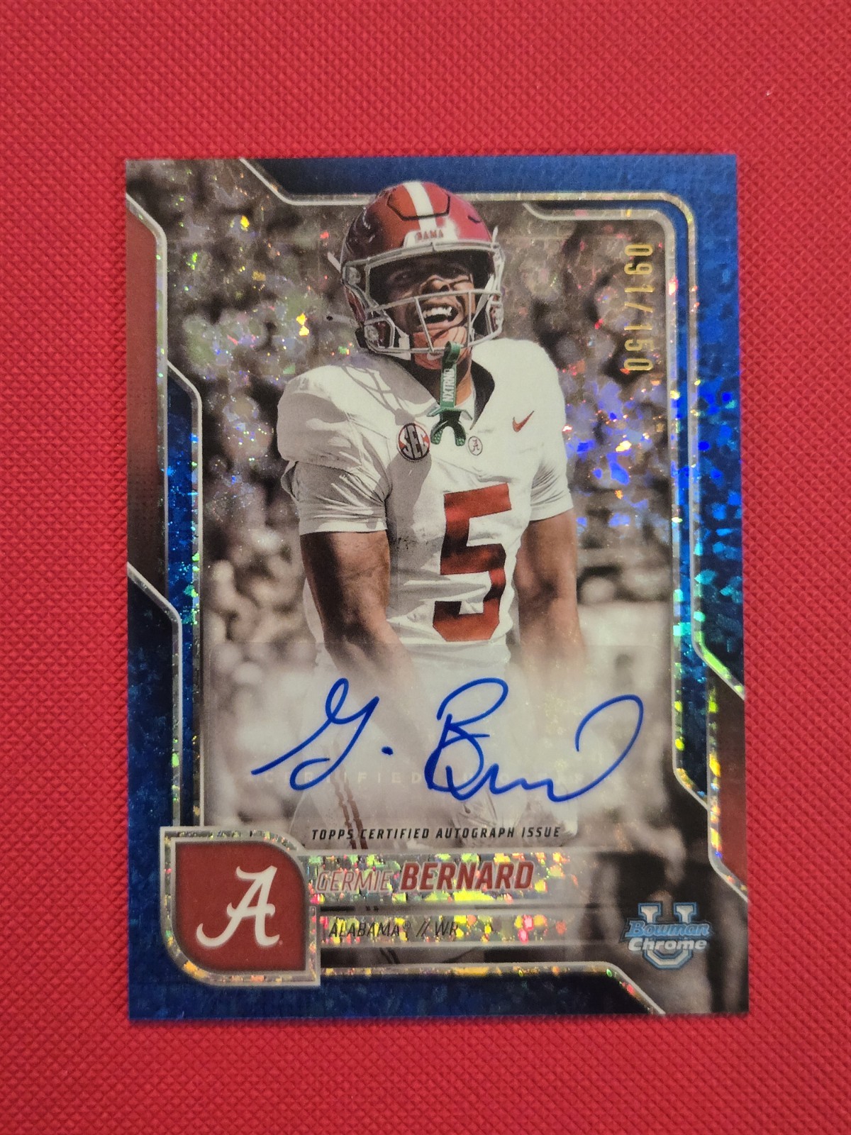 Germie Bernard Auto 2025 Bowman University Chrome #BCA-GB Blue Mini Diamond /150