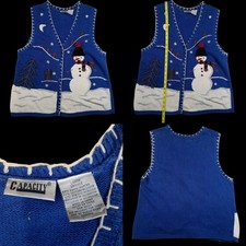 Vintage Christmas Vest 3D Knit Snowman Winter Holiday Ugly Sweater Vest 80s 90s