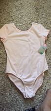 Danskin Now Women's Pink Solid Short Sleeve Dance Leotard Polyester